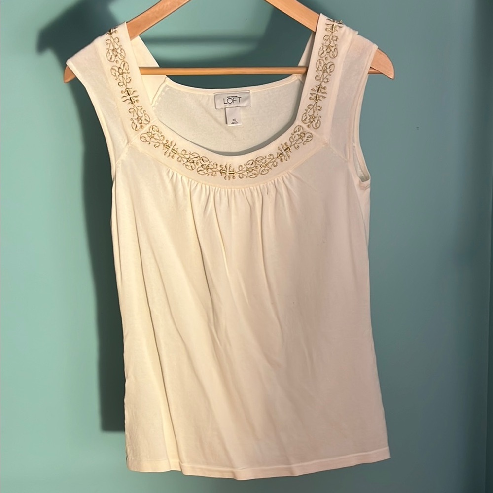 LOFT Cream Embroidered Women's Top